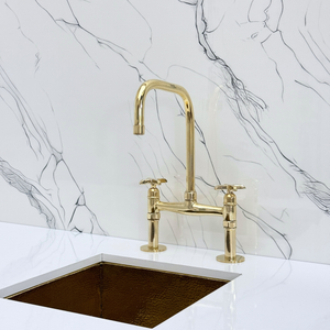Unlacquered Brass Classic Bridge Kitchen Faucet with Cross Handles – Cavendish – alternate view 8