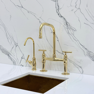 Unlacquered Brass Classic Bridge Kitchen Faucet with Lever Handles – Cavendish – alternate view 9