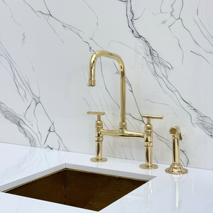Unlacquered Brass Classic Bridge Kitchen Faucet with Lever Handles – Cavendish – alternate view 10