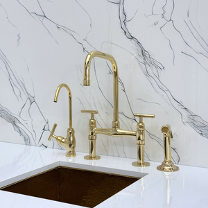Unlacquered Brass Classic Bridge Kitchen Faucet with Lever Handles – Cavendish – alternate view 3