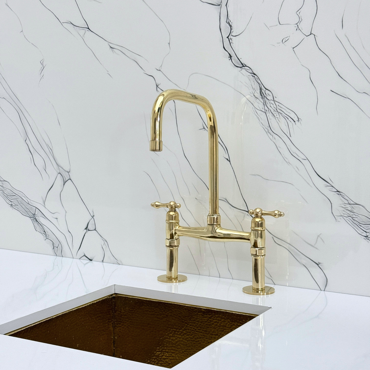 Unlacquered Brass Classic Bridge Kitchen Faucet with Lever Handles – Cavendish – alternate view 5