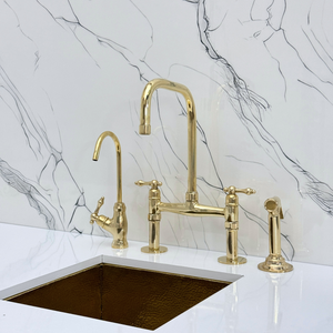 Unlacquered Brass Classic Bridge Kitchen Faucet with Lever Handles – Cavendish