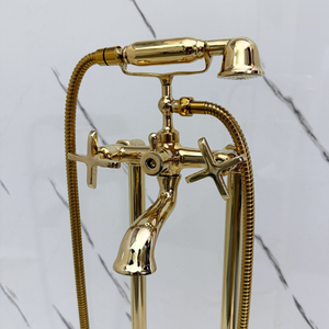 Unlacquered Brass Freestanding Tub Filler with Handheld Shower - image 5