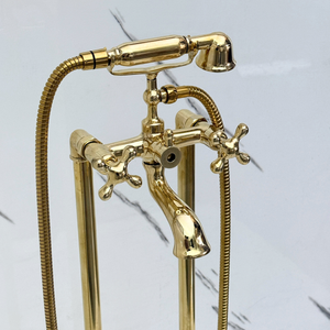 Unlacquered Brass Freestanding Tub Filler with Handheld Shower - image 2