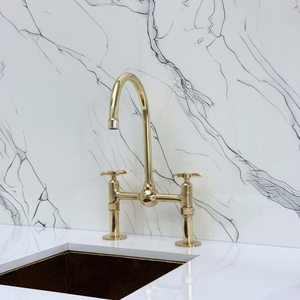 Unlacquered Brass Bridge Kitchen Faucet with Cross Handles – Regent – alternate view 8