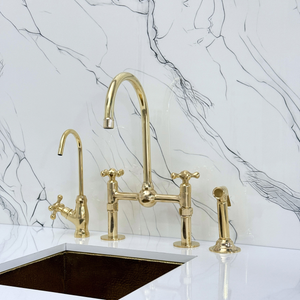 Unlacquered Brass Bridge Kitchen Faucet with Cross Handles – Regent