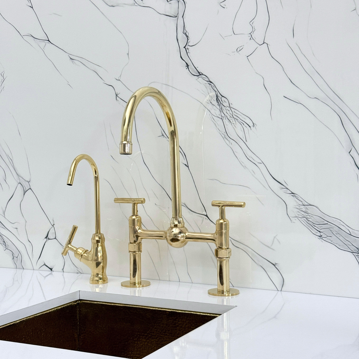 Unlacquered Brass Bridge Kitchen Faucet with Lever Handles – Regent – alternate view 8