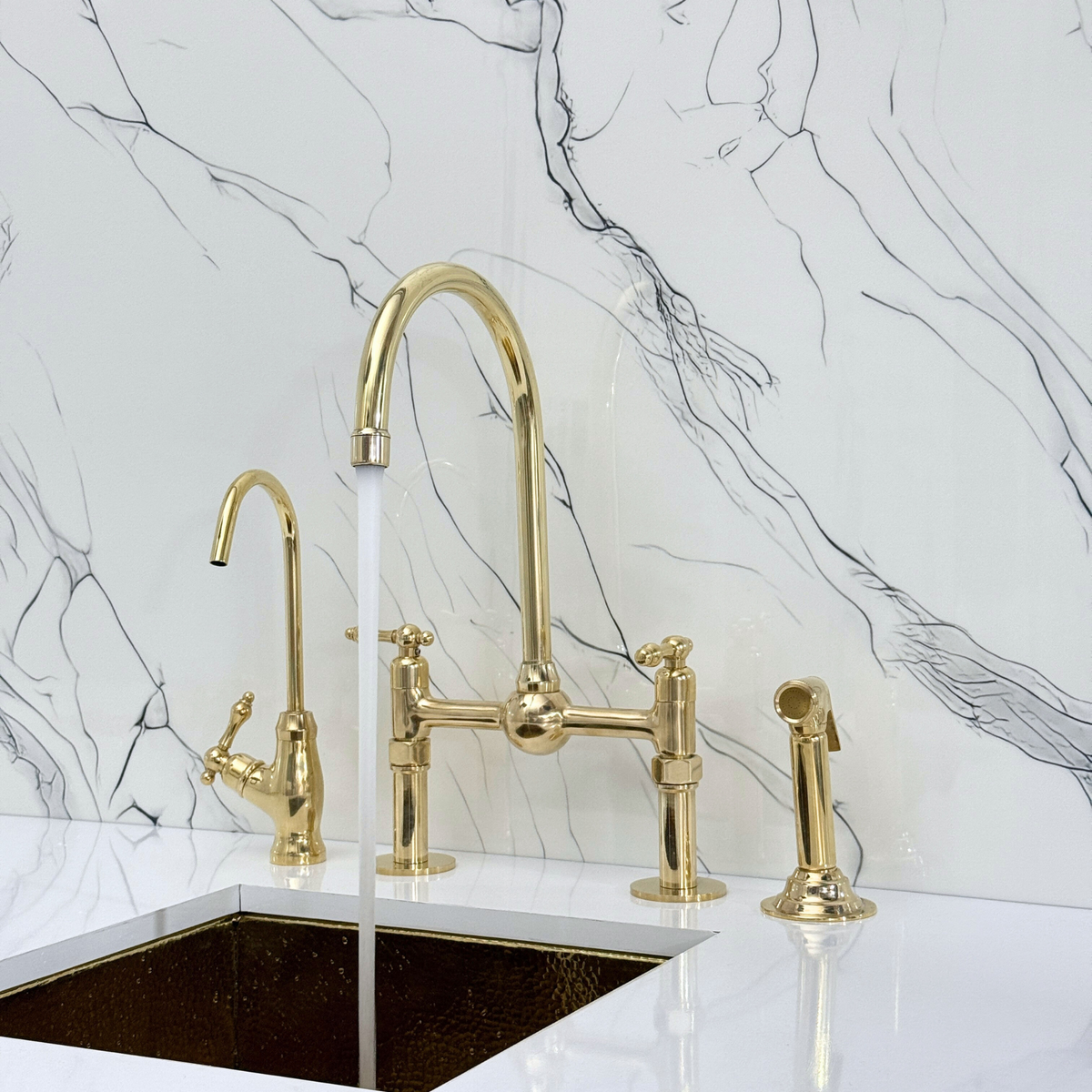 Unlacquered Brass Bridge Kitchen Faucet with Lever Handles – Regent