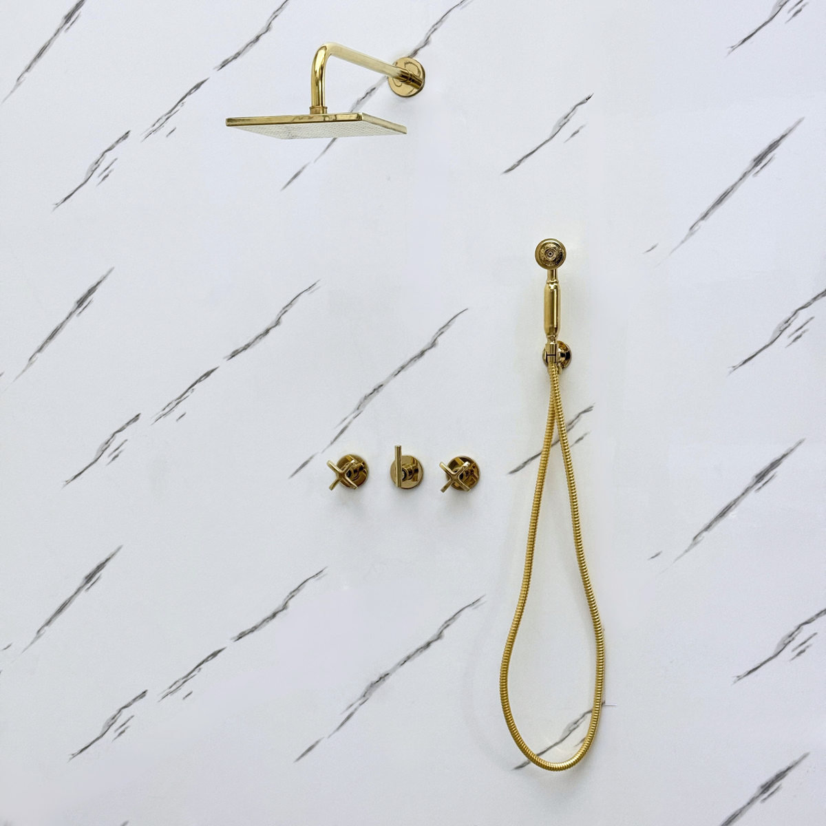 Unlacquered Brass Adjustable Square Rain Shower System with Handheld — Straight arm (UBCSS-017) — detail view 9
