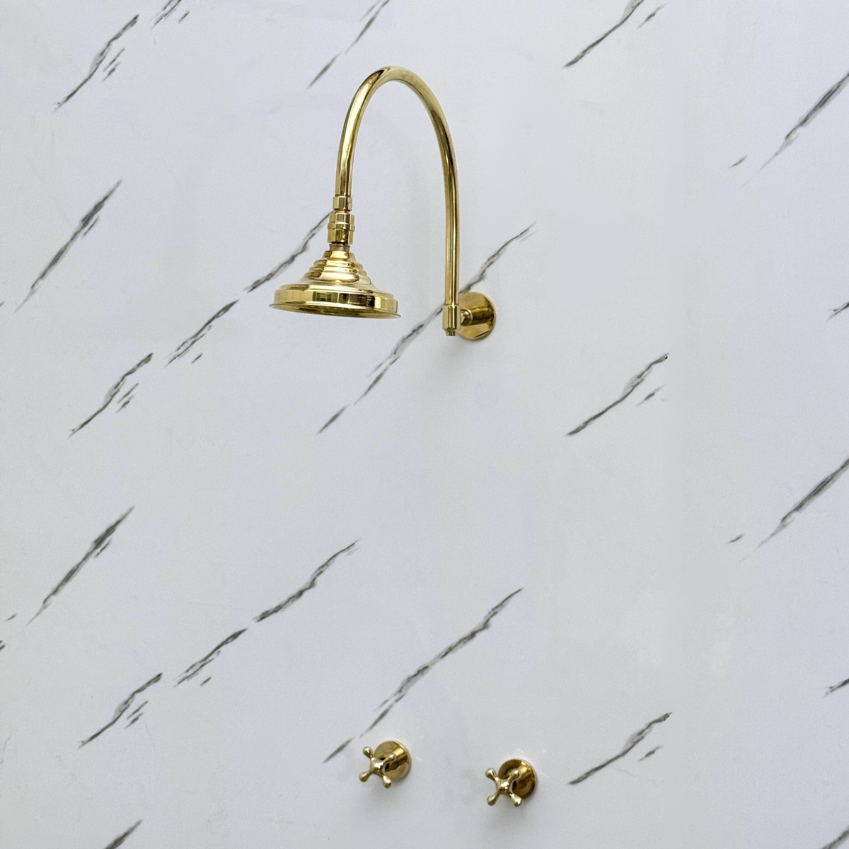 Unlacquered Brass Adjustable Round Rain Shower System — Arcuate arm (UBCSS-003) — detail view 2
