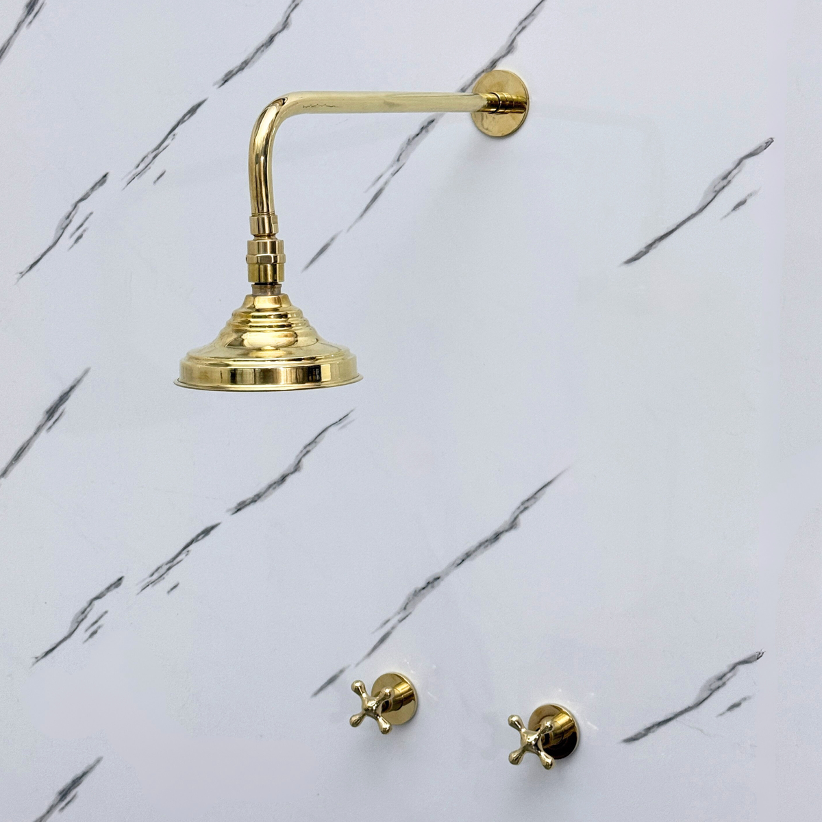 Unlacquered Brass Adjustable Round Rain Shower System — Straight arm (UBCSS-005) — detail view 2