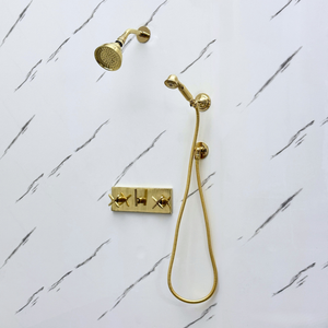 Unlacquered Brass Adjustable Round Rain Shower System with Handheld — Short arm (UBCSS-010) — detail view 4