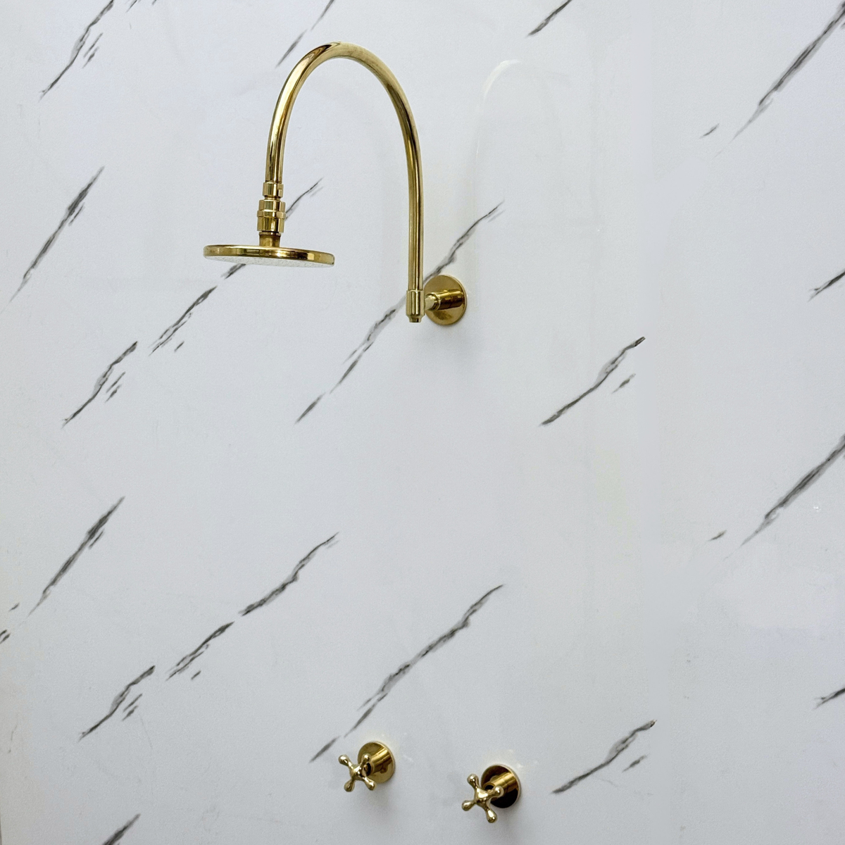 Unlacquered Brass Adjustable Flat Round Rain Shower System — Arcuate arm (UBCSS-001) — detail view 2