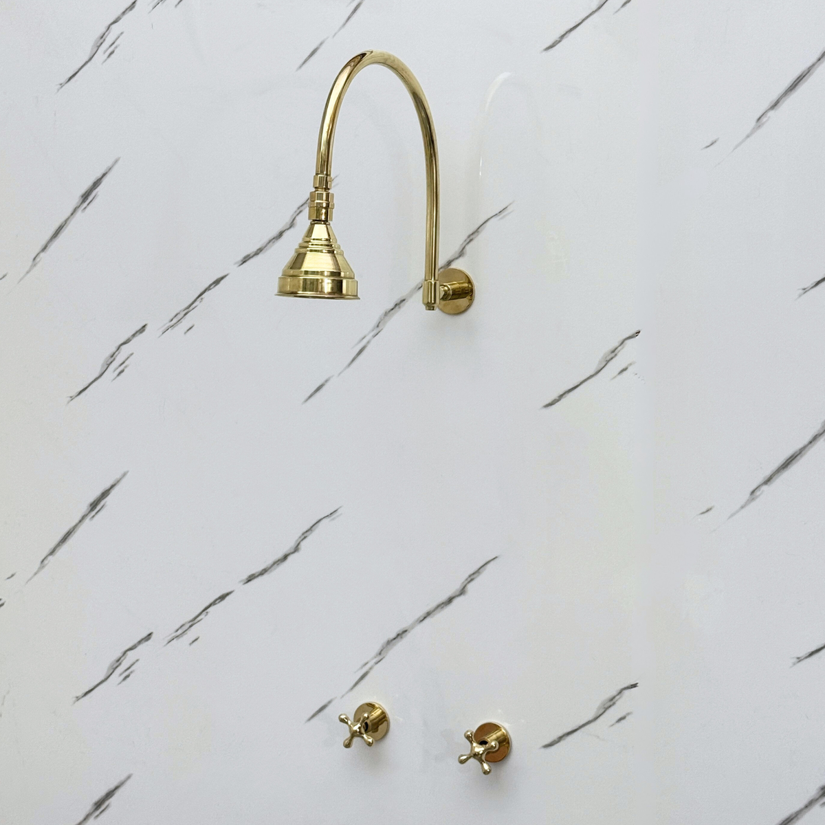 Unlacquered Brass Adjustable Round Rain Shower System — Arcuate arm (UBCSS-002) — detail view 2