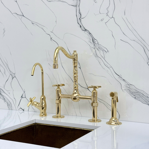 Unlacquered Brass Victorian Bridge Kitchen Faucet with Cross Handles – Kensington – alternate view 4
