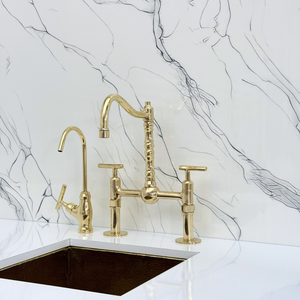 Unlacquered Brass Victorian Bridge Kitchen Faucet with Lever Handles – Kensington – alternate view 10