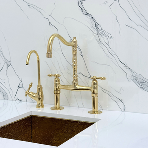 Unlacquered Brass Victorian Bridge Kitchen Faucet with Lever Handles – Beaumont – alternate view 7