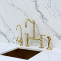 Unlacquered Brass Victorian Bridge Kitchen Faucet with Lever Handles – Beaumont