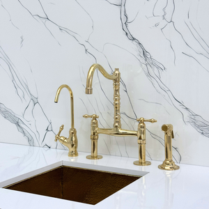 Unlacquered Brass Victorian Bridge Kitchen Faucet with Lever Handles – Beaumont