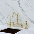 Unlacquered Brass Victorian Bridge Kitchen Faucet with Lever Handles – Finsbury