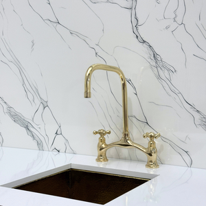 Unlacquered Brass Vintage Bridge Kitchen Faucet with Cross Handles – Grosvenor – alternate view 5