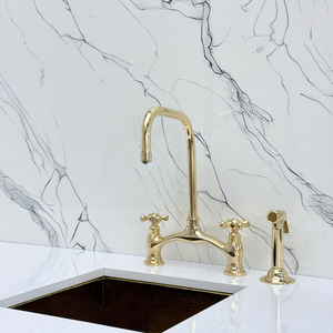 Unlacquered Brass Vintage Bridge Kitchen Faucet with Cross Handles – Grosvenor – alternate view 9