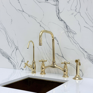 Unlacquered Brass Vintage Bridge Kitchen Faucet with Cross Handles – Grosvenor