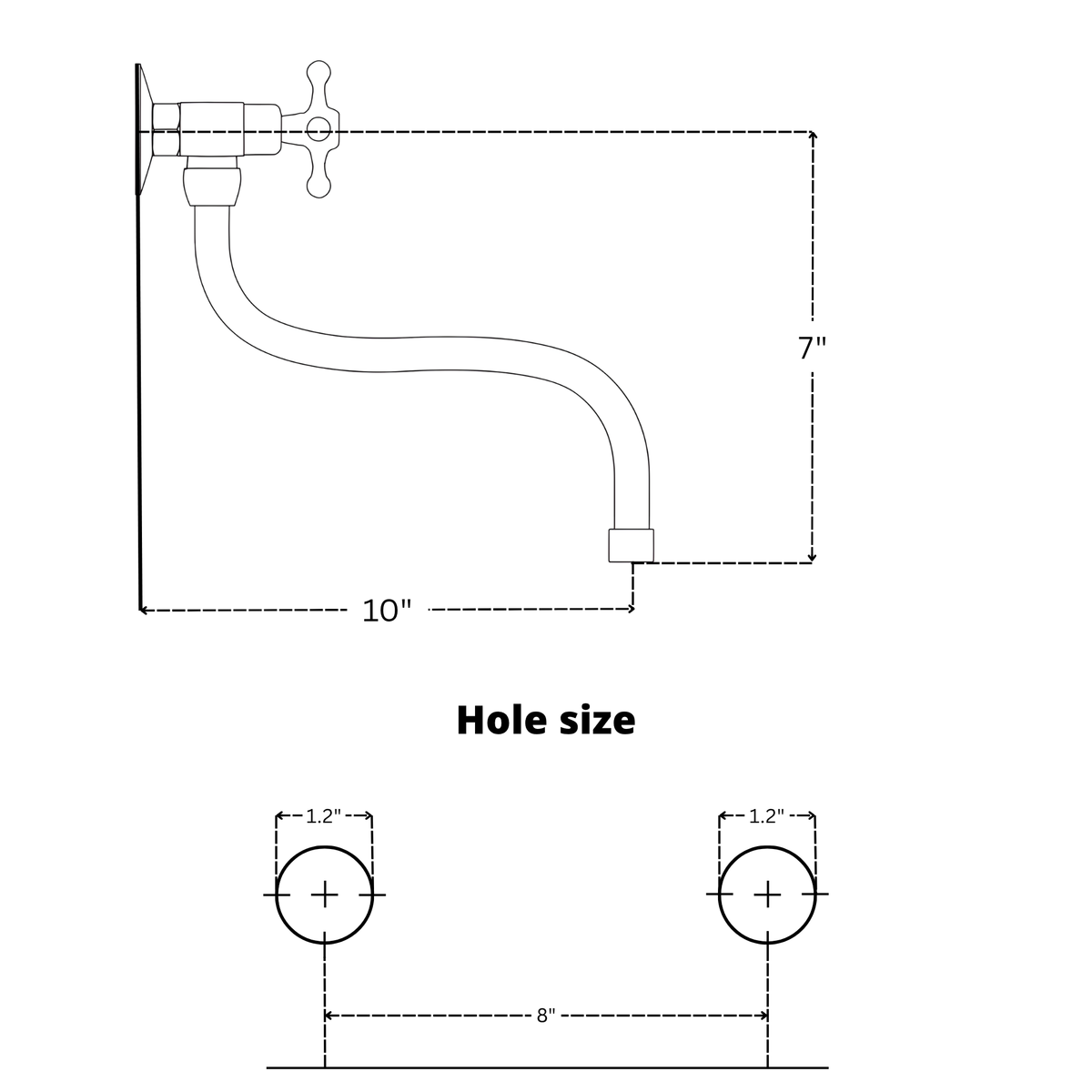 Unlacquered brass wall faucet, 10" reach, 7" drop with cross handles – alternate view 11