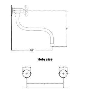 Unlacquered brass wall faucet, 10" reach, 7" drop with cross handles – alternate view 11