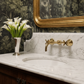 10" Ball-Center unlacquered brass wall faucet, 8" spread with cross handles