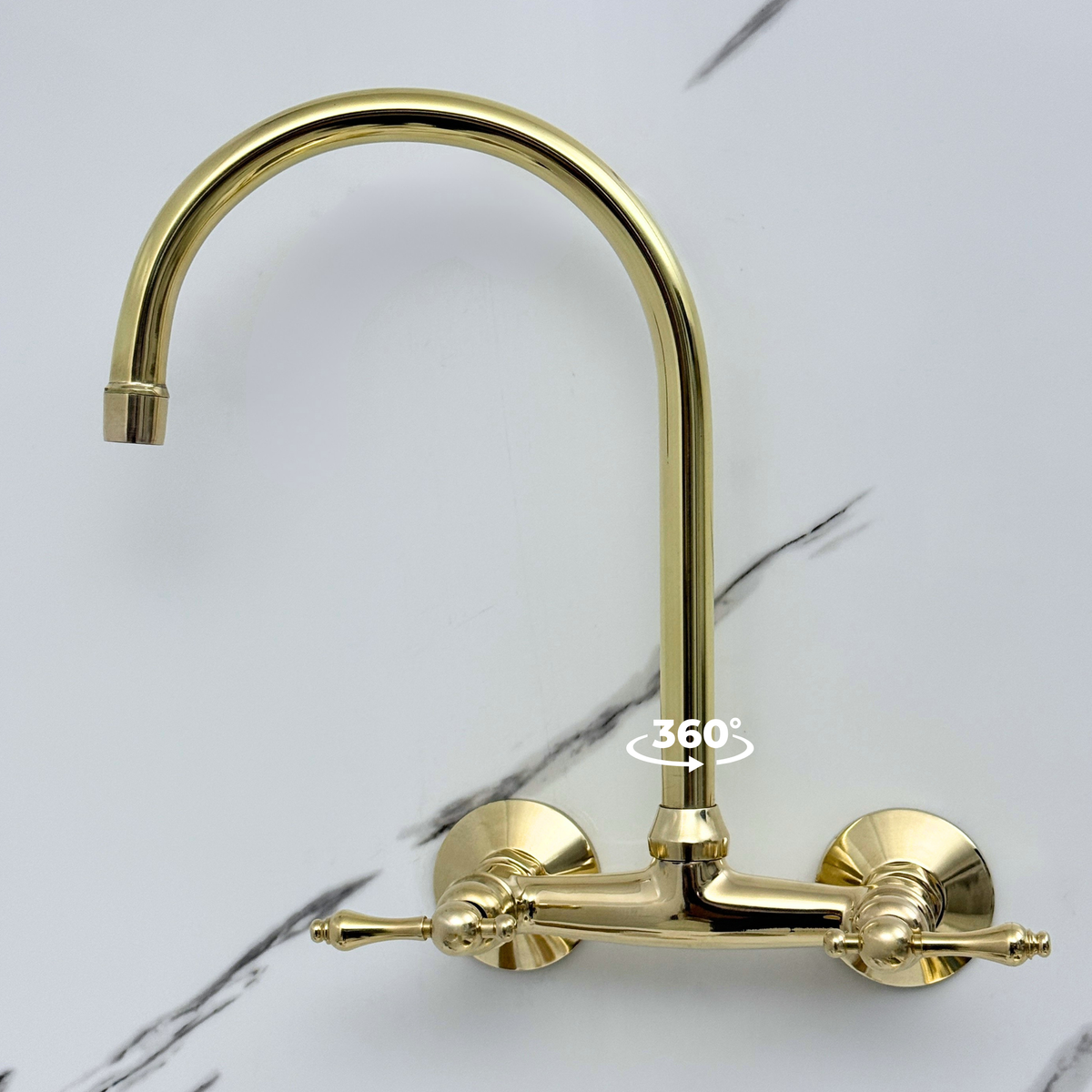 Unlacquered brass wall faucet, 11.5" high, 6" spread with lever handles – alternate view 3