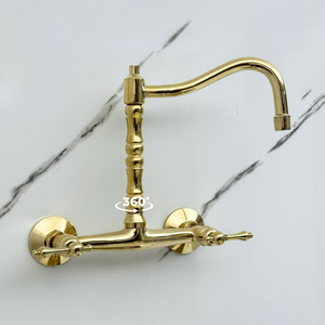 Unlacquered brass wall faucet, 10.25" high, 8" spread with lever handles – alternate view 4