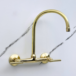 Unlacquered brass wall faucet, 11.5" high, 8" spread with lever handles – alternate view 5