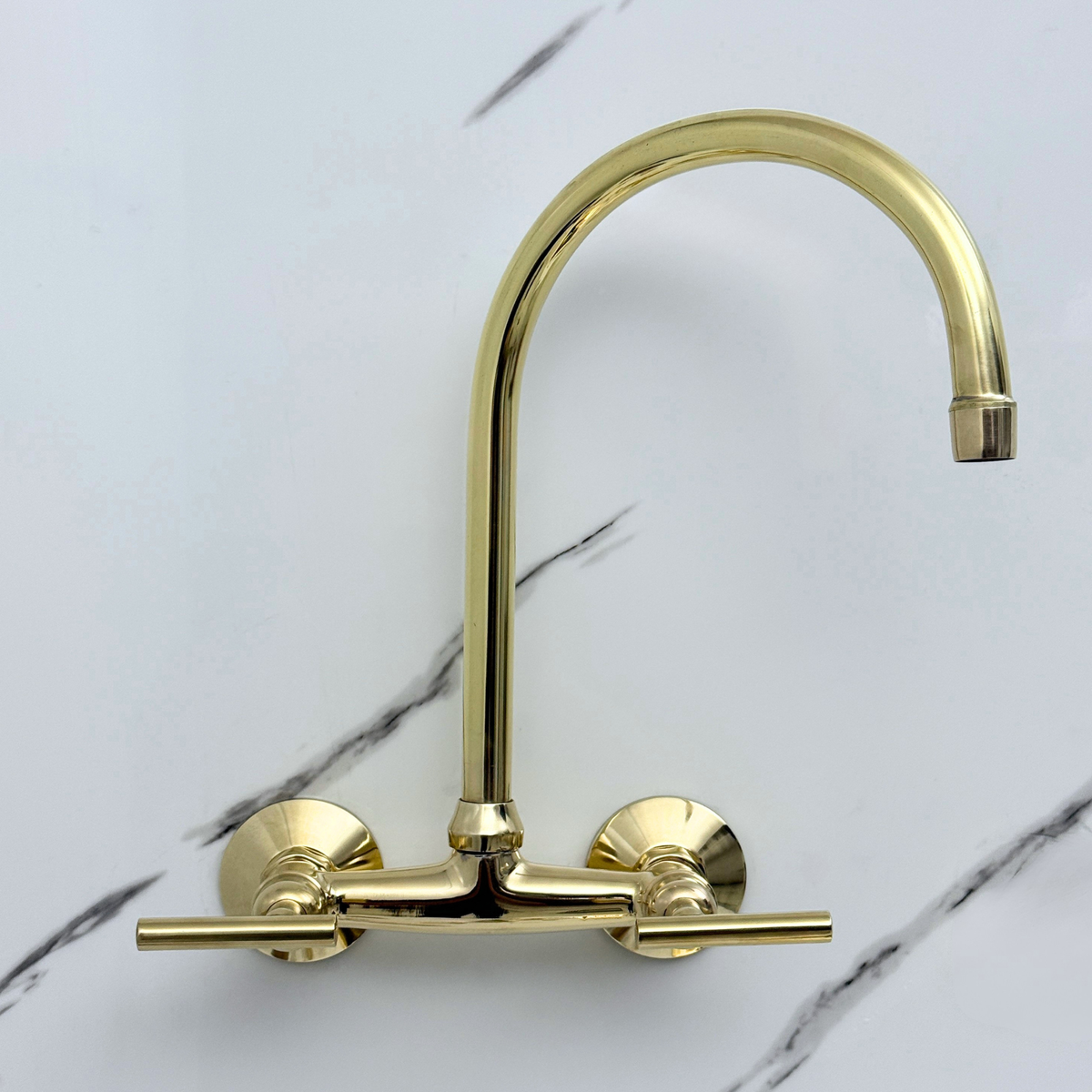 Unlacquered brass wall faucet, 11.5" high, 6" spread with lever handles – alternate view 6
