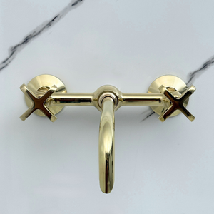 10" Ball-Center unlacquered brass wall faucet, 8" spread with cross handles – alternate view 6