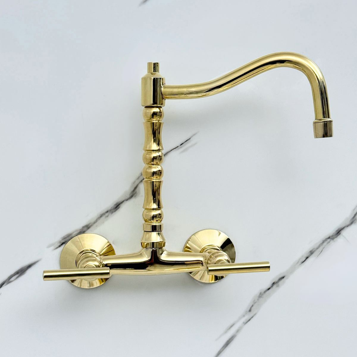 Unlacquered brass wall faucet, 10.25" high, 6" spread with lever handles – alternate view 7