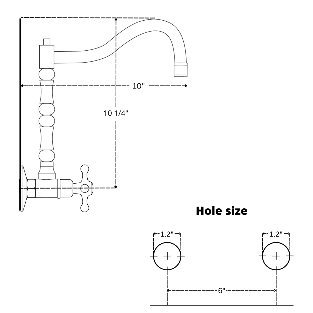 Unlacquered brass wall faucet, 10.25" high, 6" spread with cross handles – alternate view 8