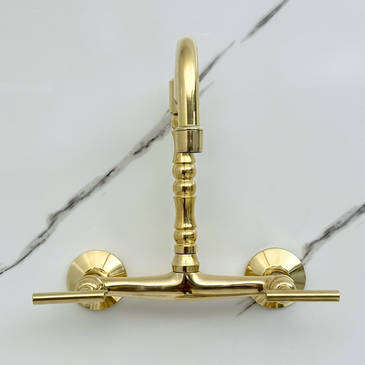 Unlacquered brass wall faucet, 10.25" high, 8" spread with lever handles – alternate view 6