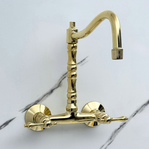 Unlacquered brass wall faucet, 10.25" high, 6" spread with lever handles – alternate view 2