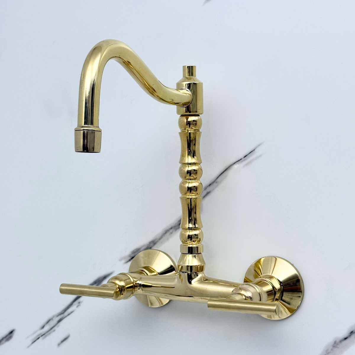 Unlacquered brass wall faucet, 10.25" high, 6" spread with lever handles – alternate view 5