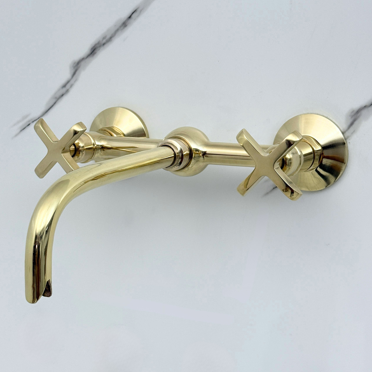 10" Ball-Center unlacquered brass wall faucet, 8" spread with cross handles – alternate view 5