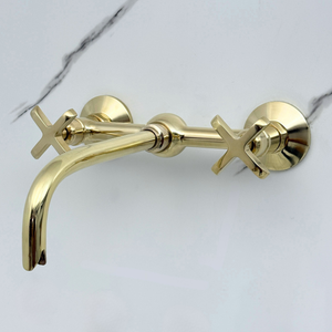 10" Ball-Center unlacquered brass wall faucet, 8" spread with cross handles – alternate view 5