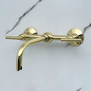 10" Ball-Center unlacquered brass wall faucet, 8" spread with lever handles – alternate view 5