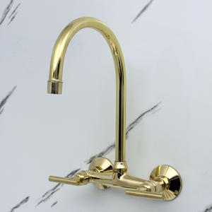 Unlacquered brass wall faucet, 11.5" high, 6" spread with lever handles – alternate view 5