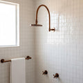 Antique Copper Flat Round Rain Shower System — Arcuate arm (ACCSS-001) — shower system overview