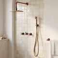 Antique Copper Square Rain Shower System with Handheld — Straight arm (ACCSS-017) — shower system overview