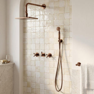 Antique Copper Square Rain Shower System with Handheld — Straight arm (ACCSS-017) — shower system overview