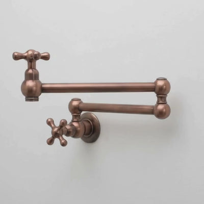 Antique Copper Wall-Mount Pot Filler with Cross Handles