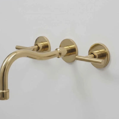 Unlacquered Brass Wall Mount Bathroom Faucet with Lever handles