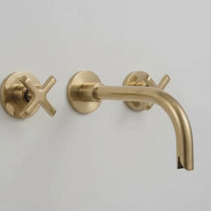Unlacquered Brass Wall-Mount Sink Faucet with Cross handles